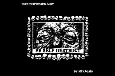 复古做旧仿旧垃圾毛边设计装饰英文字体 Mr self destruct free font