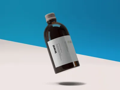 中号琥珀玻璃瓶医药包装设计贴图展示样机模板 Medium Amber Bottle Mockup