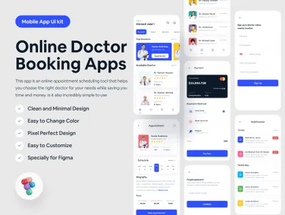 医院诊所预约挂号医生网上咨询问诊移动APP界面UI素材 Doctor Appointment Mobile Apps