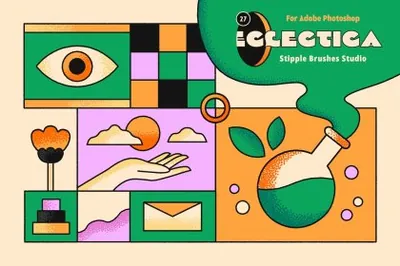 潮流复古怀旧波普风漫画艺术颗粒感PS笔刷素材 Stipple Brushes for Photoshop