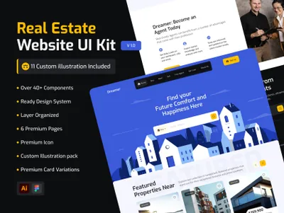高质量中介房地产公司企业官网建筑装饰设计机构网站模板 Real Estate Web UI Kit