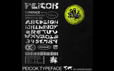 高质量酸性艺术逆反差反设计原始象形文字英文字体 Peicok Typeface