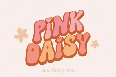 高质量波西米亚风时尚粉嫩可爱卡通设计装饰英文字体 Groovy Font Pink Daisy