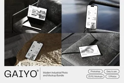 现代工业风手机电脑网页APP设计UI贴图展示样机模板 Gaiyo - Industrial Mockup Bundle