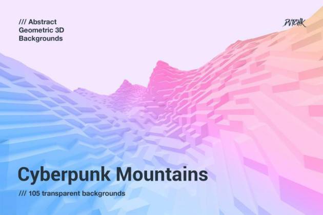 背景素材-赛博朋克风抽象3D山峰背景图片素材