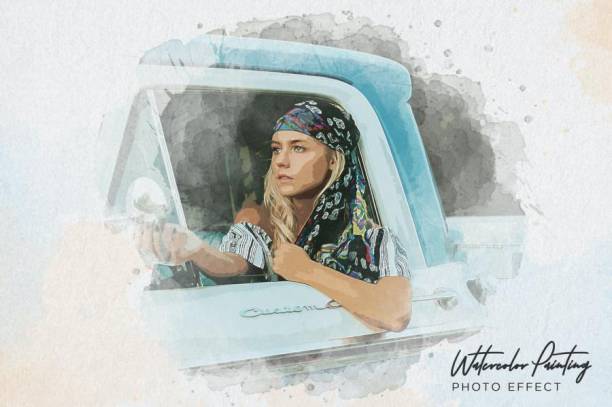 样机模板-一键将照片处理成水彩晕染艺术PS样机模板