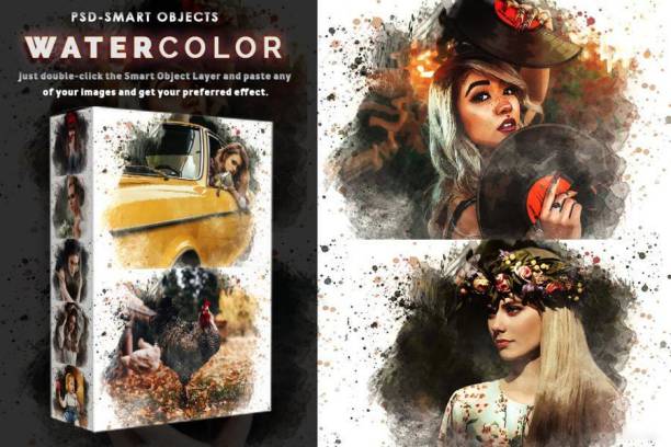 样机模板-一键生成超火水彩画照片效果PSD样机模板