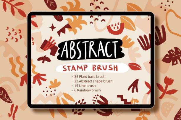 Procreate笔刷-自然主题手绘植物抽象图案笔刷素材