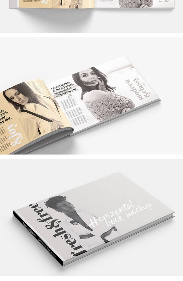 样机模板-长方形横板画册书籍杂志效果图展示设计模板素材PSD样机智能贴图