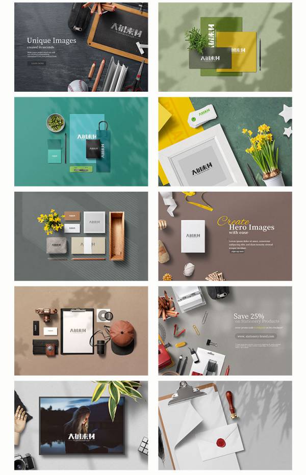 样机模板-办公用品文创VI智能贴图样机创意场景文具效果图PSD设计模板素材