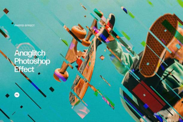 PS动作-将照片处理成斜条纹故障艺术效果PSD模板