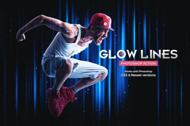 PSD模板-PS动作-照片添加发光线条特效PS动作素材