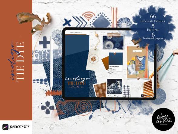Procreate笔刷-波西米亚风格靛蓝扎染印花笔刷素材