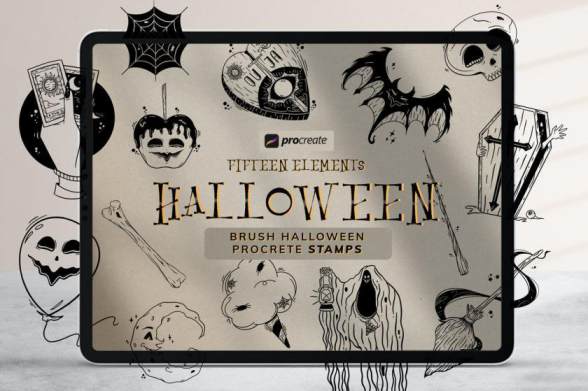 Procreate笔刷-万圣节主题的印章图案笔刷素材