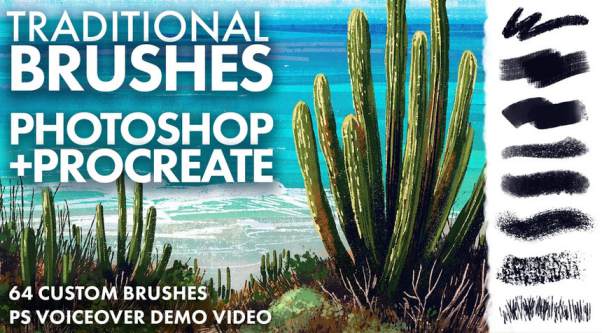 Procreate笔刷-笔刷资源-传统纹理效果Photoshop和Procreate插画笔刷素材