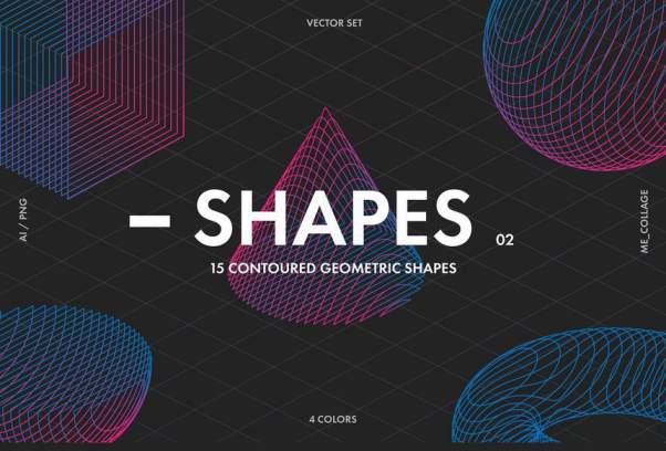 PNG素材-抽象线条构成的3d几何形状矢量及PNG素材