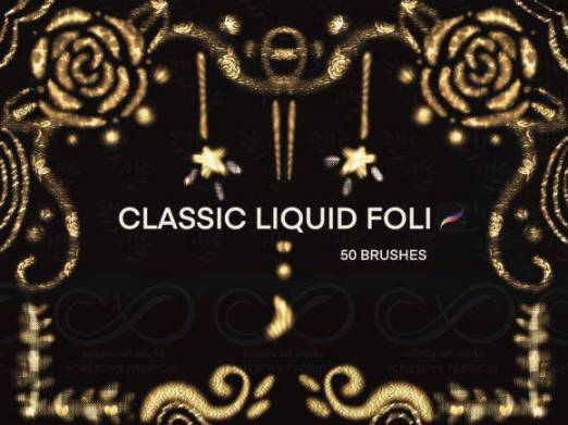 Procreate笔刷-金色花纹液态铝箔纹理笔刷素材