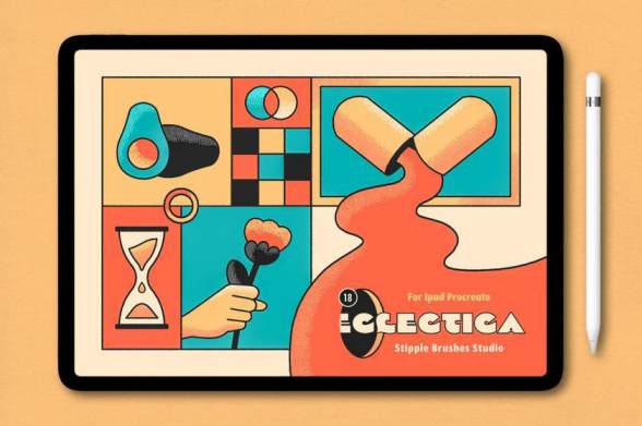 Procreate笔刷-复古波普艺术风格点阵线条笔刷素材资源