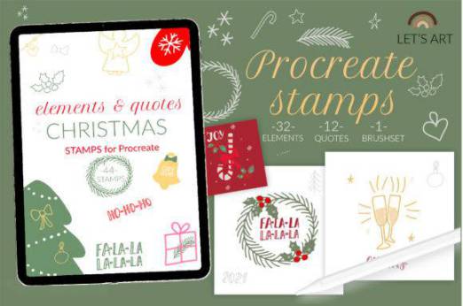 Procreate笔刷-圣诞节图案元素文字笔刷素材