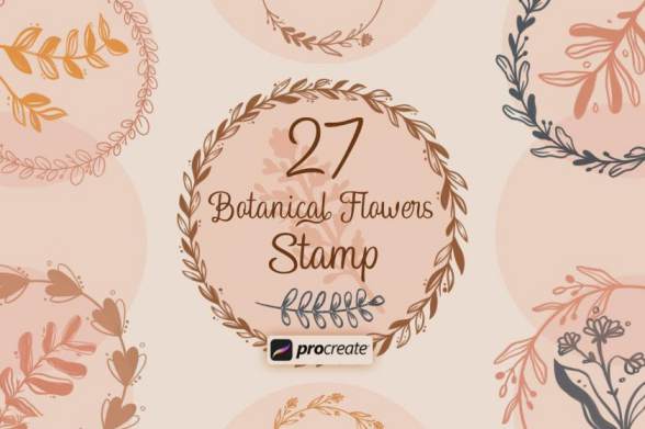 Procreate笔刷-花环花朵树叶印章图案笔刷素材合集