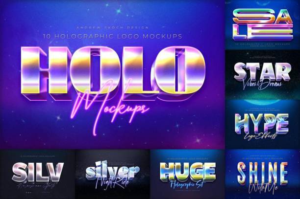 样机模板-全息效果3D立体文字logo展示PS样机模板
