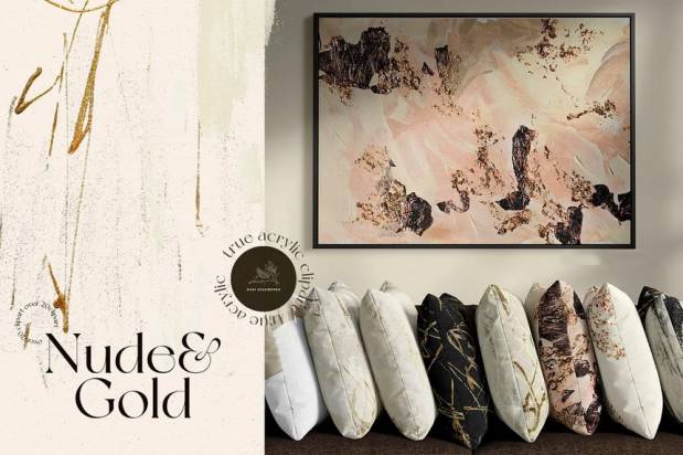 PNG素材-抽象青色金色丙烯酸颜料绘画图案PNG素材