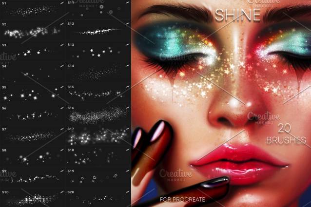 Procreate笔刷-面部亮粉发光效果人像笔刷素材资源