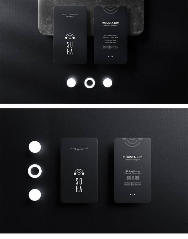 样机模板-高端黑色办公用品名片信封卡片VI智能贴图样机PSD设计模板