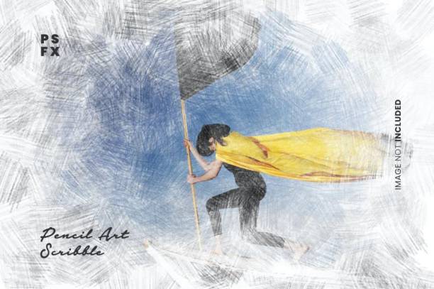 样机模板-铅笔涂鸦艺术照片效果PSD智能对象样机模板