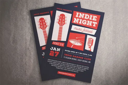 独立音乐会活动海报传单模板 Indie Night Music Festival