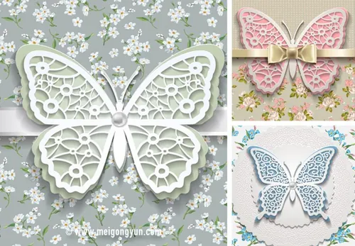 优雅复古剪纸蝴蝶矢量元素 Butterfly Vector