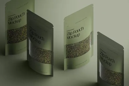 高质量拉链袋自封袋食品包装设计贴图展示样机PSD模板 Iso