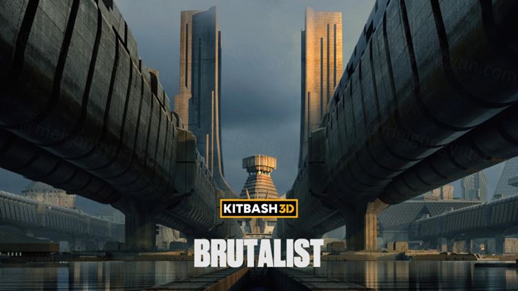 现代化概念城市粗犷裸露美学科幻建筑设计3D模型素材 KitB