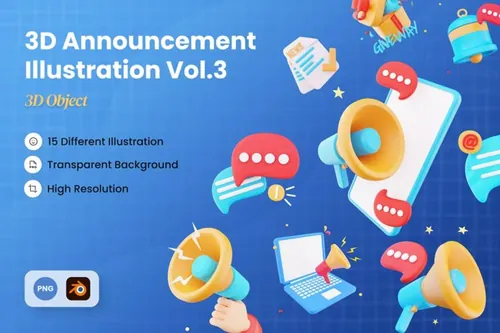 三维渲染公告通知私信信息警告3D图标插画素材 3D Anno