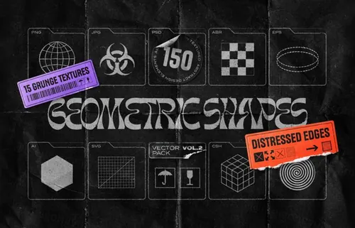 新复古野蛮未来派酸性艺术仿旧边缘几何形状无缝垃圾纹理素材合辑