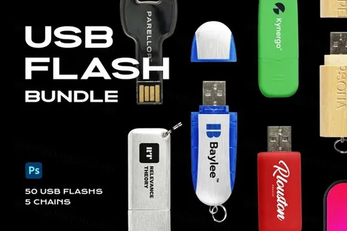 复古物件异形U盘闪存驱动器包装贴图样机合集 USB Flash Drive Mockup Template Logo
