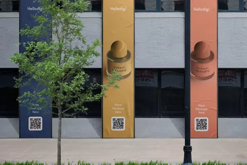 户外街头广告横幅宣传海报设计贴图展示样机模板 Street