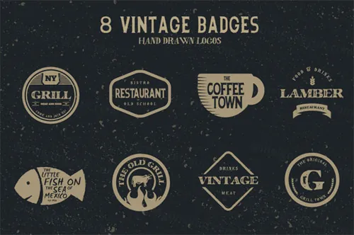 8组手绘复古风格徽章商标模版素材 Vintage Hand Drawn Logos V2