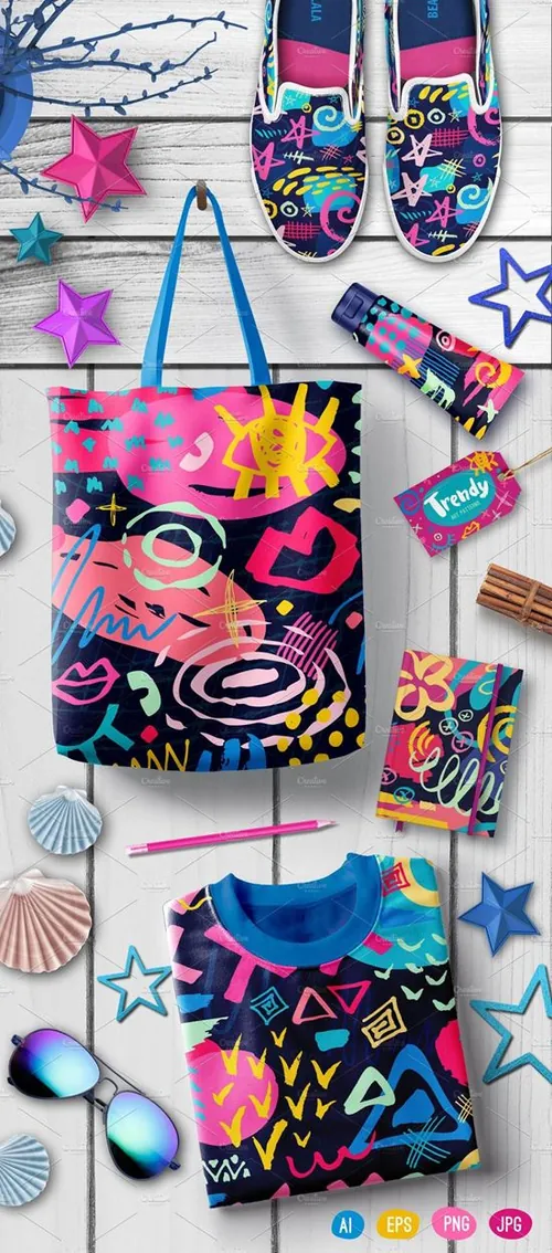 时尚缤纷的艺术图案无缝背景素材Trendy_Art_Patt