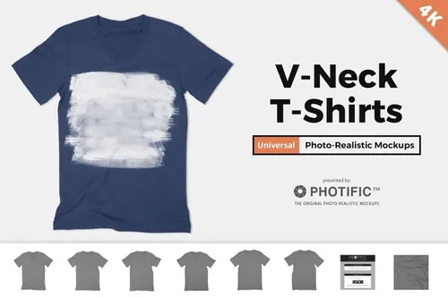 V领T恤贴图展示样机PSD模版 V-Neck T-Shirt Apparel Mockups