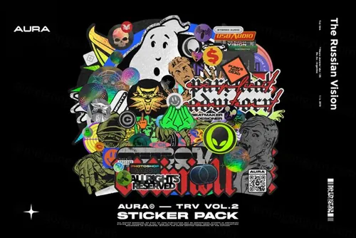 100个酸性艺术做旧复古做旧贴纸标签PNG免抠图合集包 TRV VOL.2 (STICKER PACK)