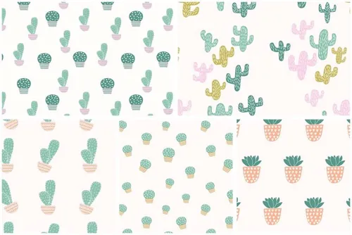 手绘仙人掌插画无缝背景纹理素材 seamless vecto