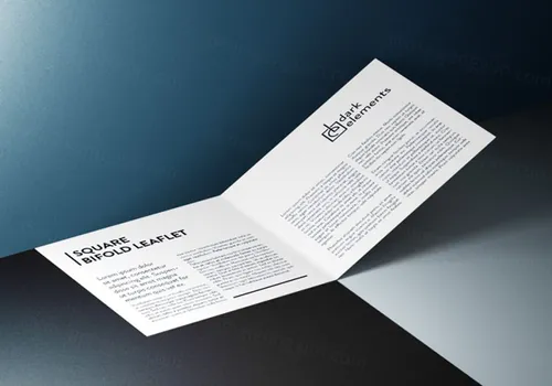 透视折页模型PSD贴图模板Dark Elements / Square bifold leaflet mockup