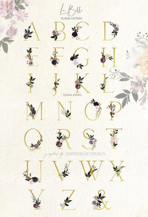 手绘水彩秋天浪漫花卉植物设计素材  La-Belle-Wat