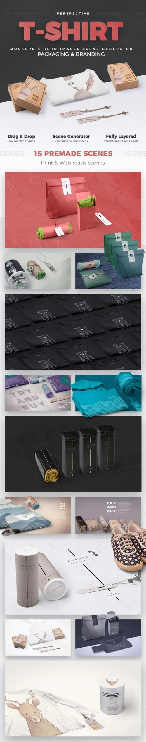 T恤及其包装展示样机模板t_shirt_and_packages_scene_generator_perspective