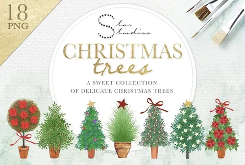 彩绘圣诞树的高清免扣PNG素材 Christmas Tree