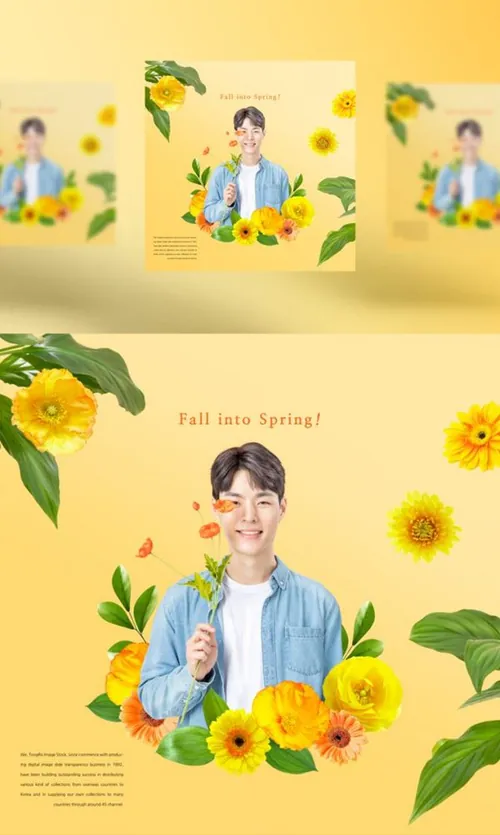 唯美春季花卉创意合成海报PSD模板 Fall into Spring!