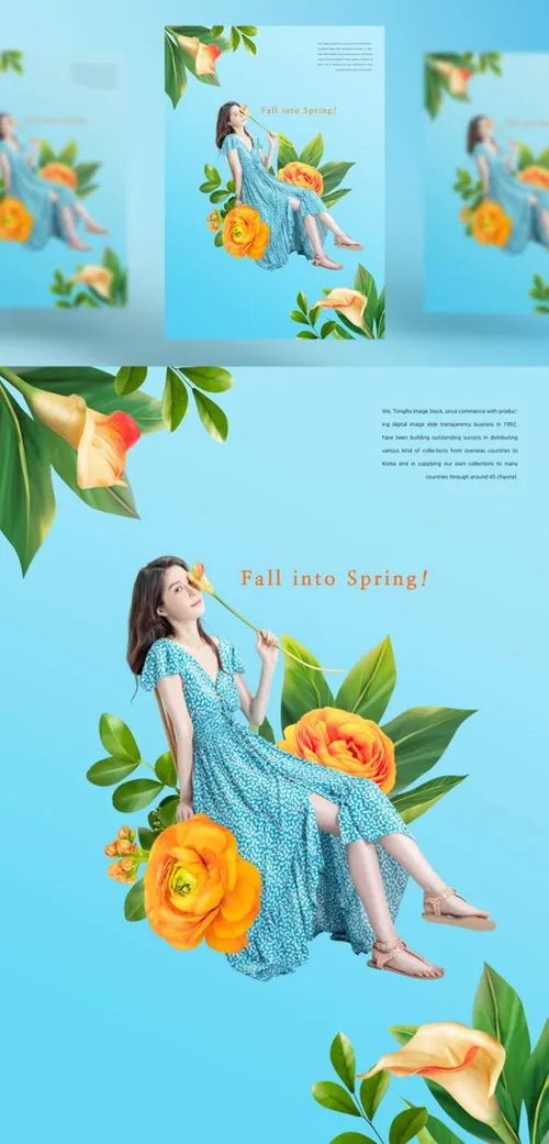 唯美春季花卉创意合成海报PSD模板 Fall into Spring!