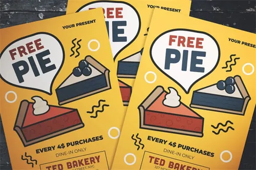 美食折扣促销海报传单设计模板 Free Pie Flyer