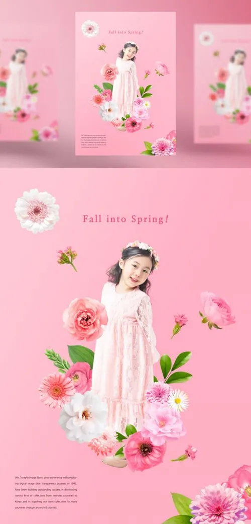 唯美春季花卉创意合成海报PSD模板 Fall into Spring!